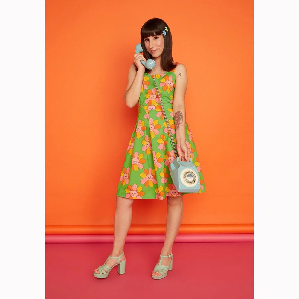 ModCloth x Marisol Muro Nothing Beats Pleats Fit And Flare Dress, Green 8 BNWOT